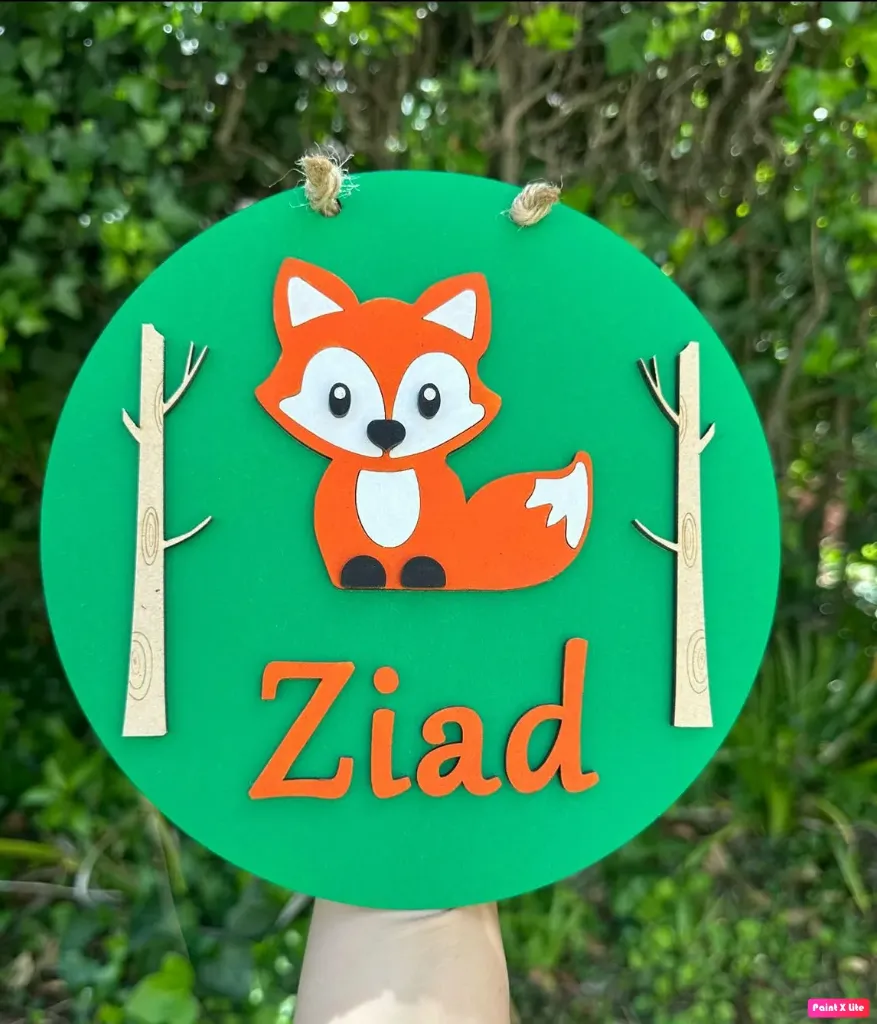 Plaque prénom — Renard des bois (Ø : 20 cm)